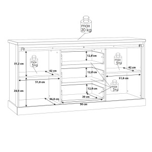 Buffet L174cm en bois effet chêne & noir - schéma avec dimensions intérieurs du buffet - FACTORY