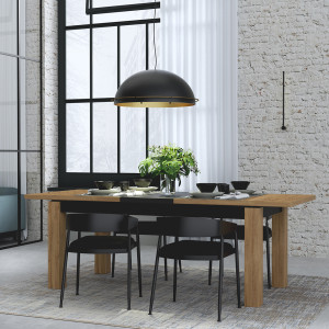 Table de repas extensible 180/226cm en bois effet chêne & noir -  photo d'ambiance - FACTORY