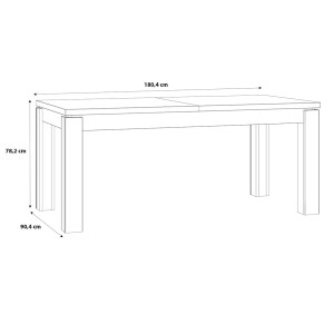 Table de repas extensible 180/226cm en bois effet chêne & noir - schéma avec dimensions - FACTORY