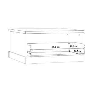 Table basse avec 2 tiroirs en bois effet chêne / métal noir - schéma dimensions intérieures - FACTORY