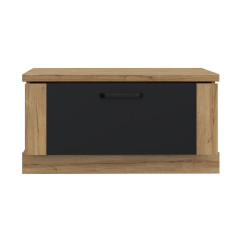 Table basse avec 2 tiroirs en bois effet chêne / métal noir - vue de face - FACTORY