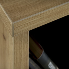 Bibliothèque basse effet chêne et blanc laqué - zoom sur le coin du meuble, finition de qualité - OXFORD