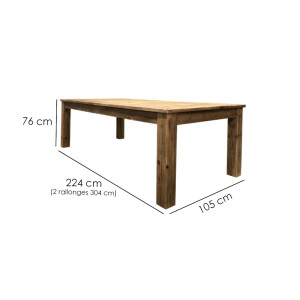 Table extensible en bois de pin recyclé 224/264/304cm - dimensions - ORIGIN 2