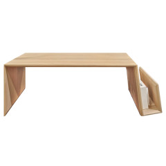 Table basse rectangulaire bois clair avec porte-revues L119cm - vue de face - ORAN