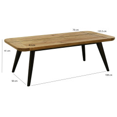 Table basse avec plateau en pin recyclé et piètement noir 136 x 41 x 70 cm - image dimensions - Style chalet - ORIGIN