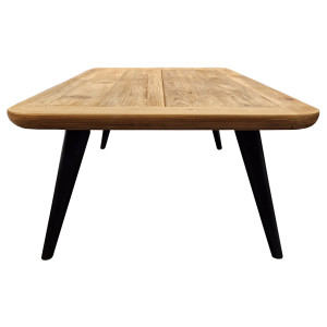 Table basse avec plateau en pin recyclé et piètement noir 136 x 41 x 70 cm - vue de côté - Style chalet - ORIGIN
