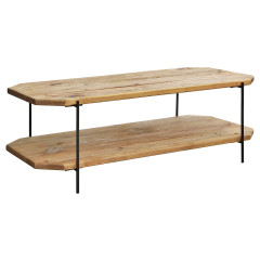 Table basse avec plateaux en pin recyclé et piètement en métal noir 120 x 43 x 62 cm - vue de 3/4 - Style chalet - ORIGIN