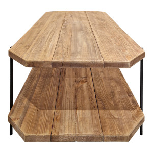 Table basse avec plateaux en pin recyclé et piètement en métal noir 120 x 43 x 62 cm - vue de côté - Style chalet - ORIGIN