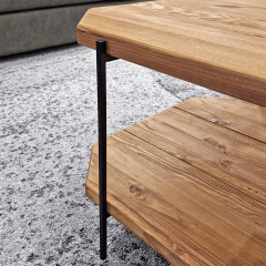 Table basse avec plateaux en pin recyclé et piètement en métal noir - zoom piétement métal noir - Style chalet - ORIGIN