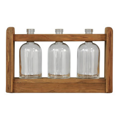 Décoration support en pin recyclé avec 3 vases en verre 39 x 13 x 25 cm - vue de face - ORIGIN