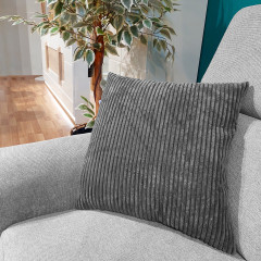 Coussin carré 45 x 45 cm velours côtelé gris anthracite déhoussable - photo d'ambiance - BARE