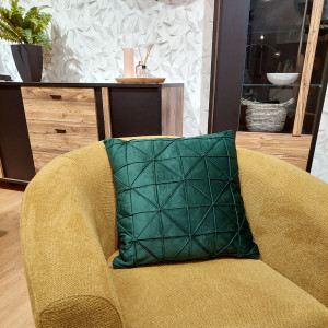 Coussin carré 45 x 45 cm velours vert motif géométrique déhoussable - photo ambiance - VERTI