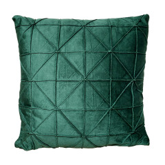 Coussin carré 45 x 45 cm velours vert motif géométrique déhoussable - vue de face - VERTI