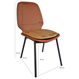 Chaise en simili marron avec coussin d'assise & pieds métal noir - photo dimensions - BETTER