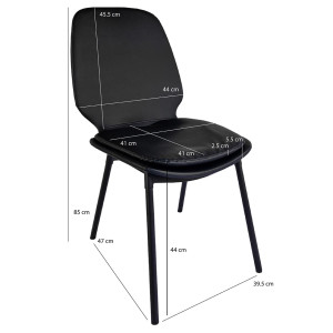 Chaise en simili noir avec coussin d'assise & pieds métal noir - photo dimensions - BETTER