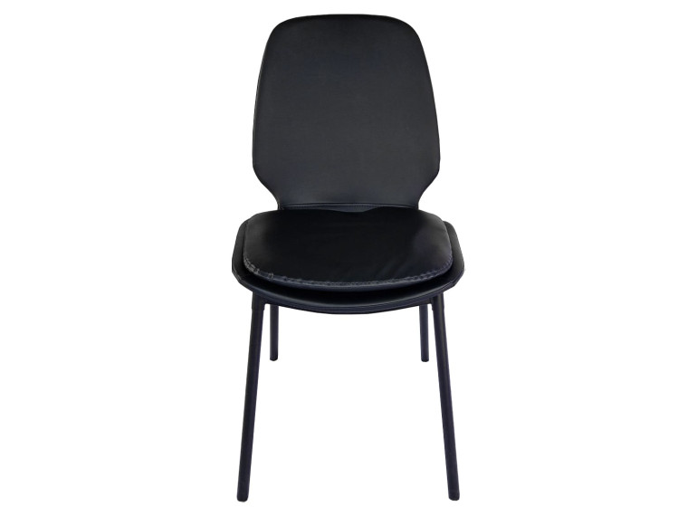 Chaise en simili noir avec coussin d'assise & pieds métal noir - vue de face - BETTER