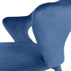 Chaise de repas en velours doux bleu avec accoudoirs et piètement velours - zoom dossier 2 - VALENTINA