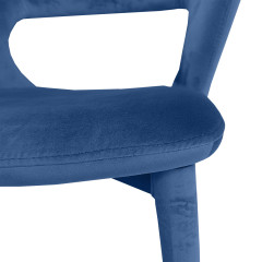Chaise de repas en velours doux bleu avec accoudoirs et piètement velours - zoom assise - VALENTINA