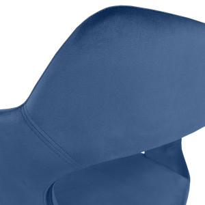 Chaise de repas en velours doux bleu avec accoudoirs et piètement velours - zoom dossier - VALENTINA
