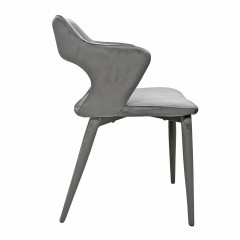 Chaise de repas en velours doux gris avec accoudoirs et piètement velours - vue de profil - VALENTINA