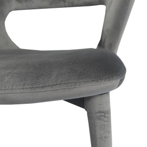 Chaise de repas en velours doux gris avec accoudoirs et piètement velours - zoom assise 2 - VALENTINA