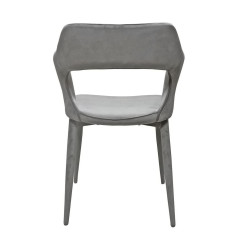 Chaise de repas en velours doux gris avec accoudoirs et piètement velours - vue de l'arrière - VALENTINA