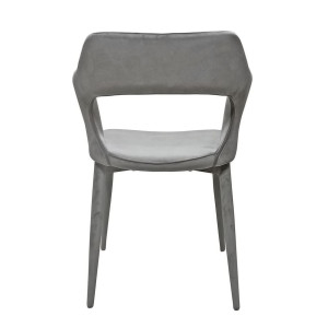 Chaise de repas en velours doux gris avec accoudoirs et piètement velours - vue de l'arrière - VALENTINA