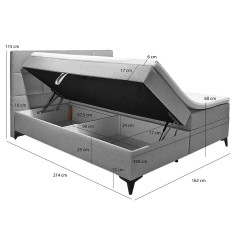 Lit boxspring complet avec coffre 160x200 gris - photo dimensions - TRESSERVE