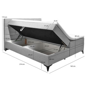 Lit boxspring complet avec coffre 160x200 velours gris - photo dimensions - TRESSERVE