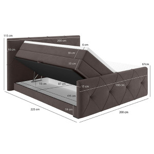 Lit boxspring avec coffre en velours marron 180x200 - dimensions - CHAMBERY
