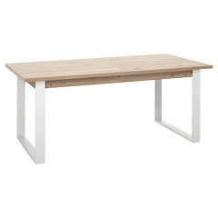 Table de repas extensible 180/240cm chêne & pieds luge en métal blanc - vue de 3/4 - MONDAY