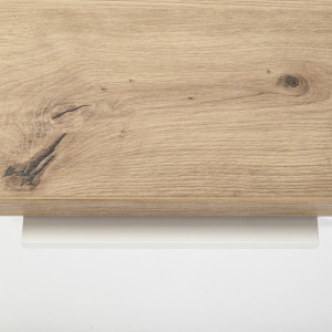 Meuble TV bas 4 portes effet bois de chêne & blanc laqué - zoom effet bois - MONDAY