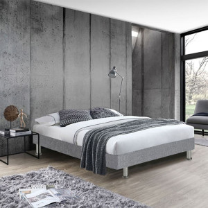 Sommier 160x200 en bois massif et tissu - coloris gris clair - photo ambiance - LOIRE