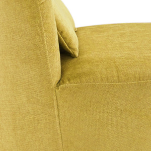 Fauteuil rond pivotant à 360° en tissu doux jaune avec un coussin - zoom fauteuil de profil - NOEMIE