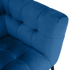 Canapé 2 places velours design avec pieds métal noir et assise capitonnée bleu - zoom sur le capitonnage - NEPTUNE