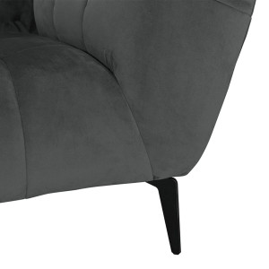 Canapé 2 places velours design avec pieds métal noir et assise capitonnée gris - zoom pieds métal noir - NEPTUNE