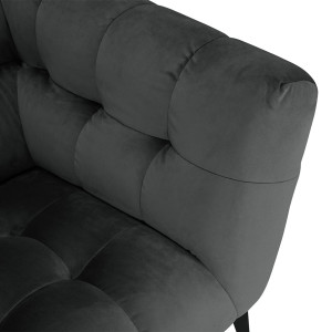 Canapé 2 places velours design avec pieds métal noir et assise capitonnée gris - zoom sur le capitonnage - NEPTUNE