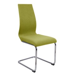 Chaise en tissu avec piètement métal chromé forme luge - vert - vue de 3/4 - GINI