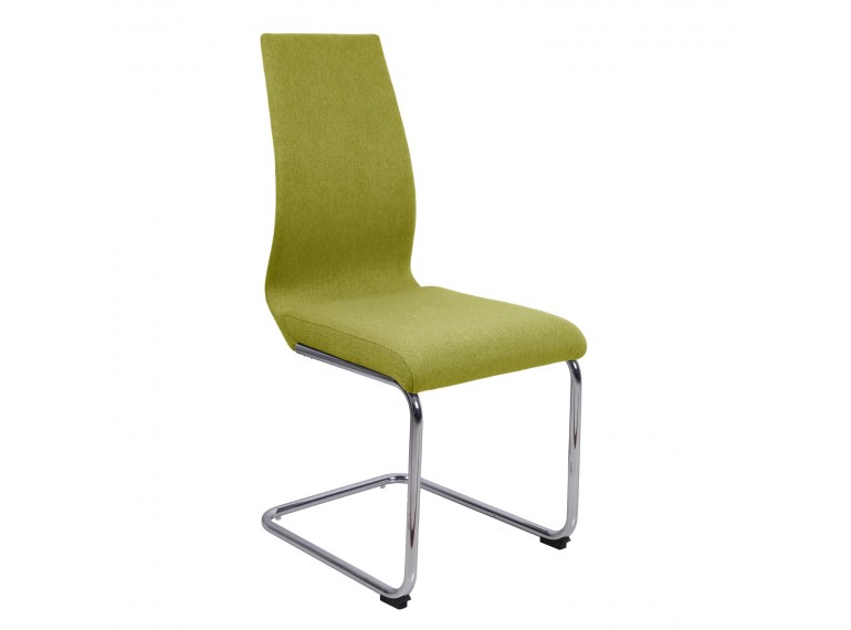 Chaise en tissu avec piètement métal chromé forme luge - vert - vue de 3/4 - GINI