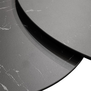 Table basse ronde plateaux en céramique gris marbré et pieds métal noir - zoom matière - URSULE