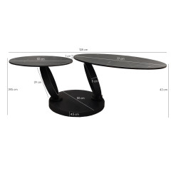 Table basse ronde plateaux en céramique gris marbré et pieds métal noir - dimensions - URSULE
