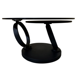 Table basse ronde plateaux en céramique gris marbré et pieds métal noir - vue table repliée - URSULE