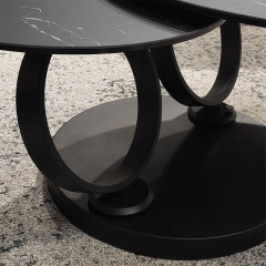 Table basse ronde plateaux en céramique gris marbré et pieds métal noir - zoom piètement - URSULE
