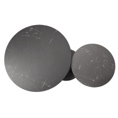 Table basse ronde plateaux en céramique gris marbré et pieds métal noir - vue du dessus - URSULE