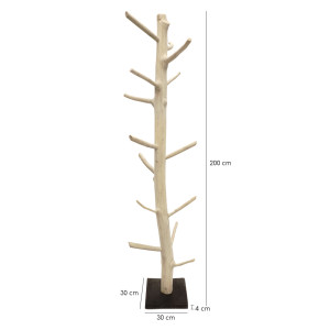 Porte manteau sur pied arbre en bois de teck brut H200 cm  - schéma avec dimensions - BABAC