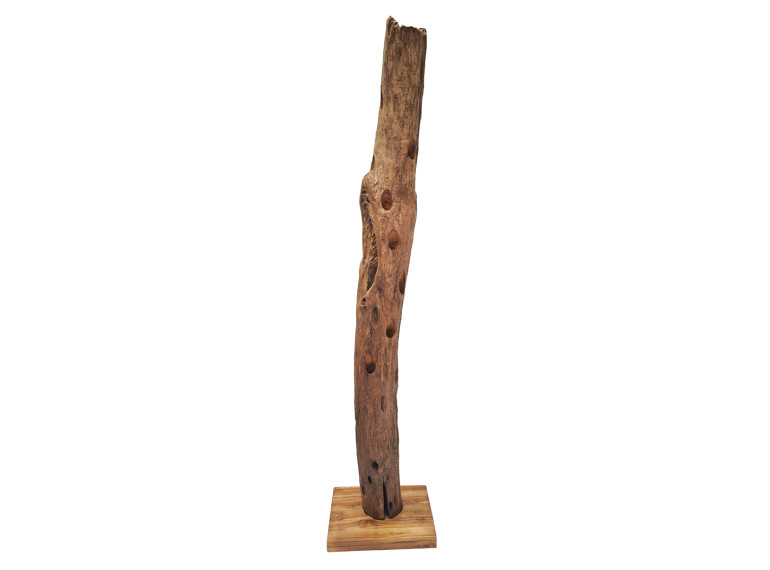 Range bouteille de vin en bois de teck H.180cm - tronc bois massif - vue de face - KOOR