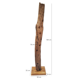 Range bouteille de vin en bois de teck H.180cm - tronc bois massif - schéma dimensions - KOOR