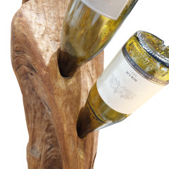 Range bouteille de vin en bois de teck H.180cm - tronc bois massif - zoom bois 3 - KOOR