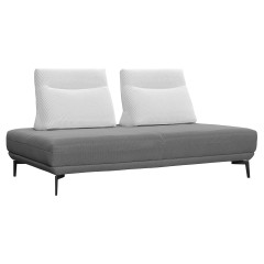 Canapé 3 places en tissu blanc et gris, dossier amovible, pieds en métal noir - vue 3/4 - REVERSE