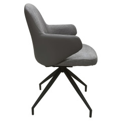 Chaise rotatives 180° avec accoudoirs en tissu et simili - coloris gris - vue de côté - PIPPA